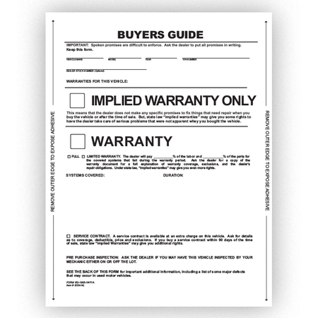 ASP Peel N Seal Implied Warranty Buyers Guide 1 Part No Lines, Qty 100 Pk 8254-NL